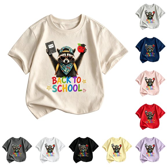 WERYOUNG Girls Back To School T Shirt Short Sleeve Crewneck Cartoon Printed T-Shirts Kids Lightweight Knit Tees First Day Of School Shirt Versatile Top 2-3 Years