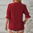 thumbnail image 4 of ATOYSOY Women's Loose Pleated Tops Fashion Ruffle Sleeve Basic Tees Cleanrance Deep V Neck Blouses Casual Elegant Dressy Shirts Solid Color Pullovers Summer for Female Red M, 4 of 4