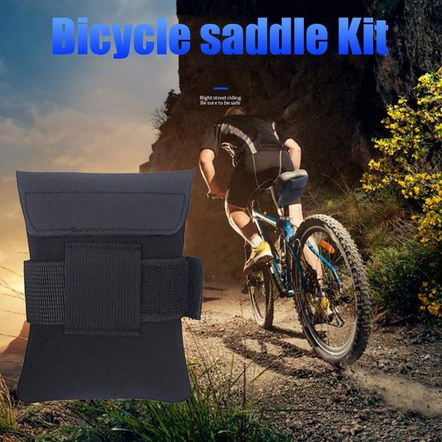 Bolsa de sillín de bicicleta Cojín de asiento de bicicleta plegable Juego de herramientas Bolsa de ciclismo (Negro)