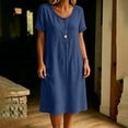 thumbnail image 5 of Horkkom T Shirt Dress Women Solid Color Short Sleeve Crew Neck Midi Dresses Summer Loose Casual Dresses, S-3XL, 5 of 8