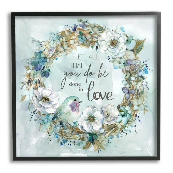 All You Do Done In Love Wreath Botanical & Floral Graphic Art Black Framed Art Print Wall Art