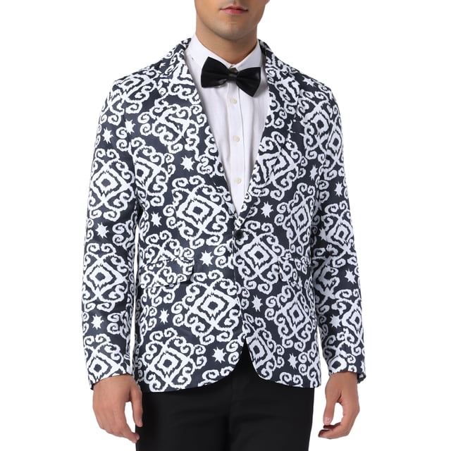 Blazer Floral INSPIRE CHIC para Hombre con Solapa Notch Formal de Un Botón Retro de Flores S Negro