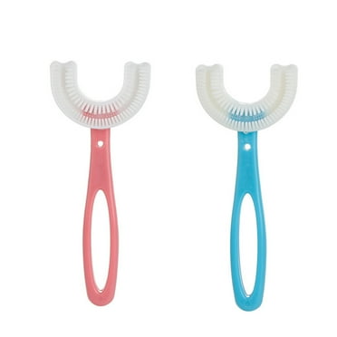 ACDANC 2 Pcs Baby Toothbrush Kids Toothbrush with U-shaped Brush Head Soft Silicone Brush Head Toddler Toothbrush Pink and Blue