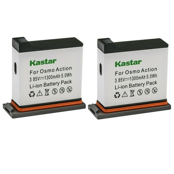 Kastar 2-Pack 3.85V 1300mAh Battery Replacement for DJI AB1 and DJI OSMO Action Camera, DJI OSMO 4K Waterproof WiFi HDR Video 145° Angle Black, DJI Osmo Action - 4K Action Cam 12MP Digital Camera