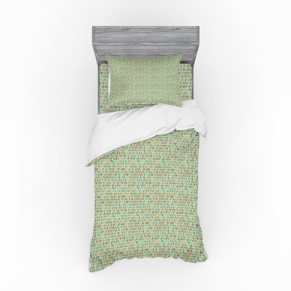 Geometric Duvet Cover Set, Zigzag Pattern with Scandinavian Style Brush Stroke Effect Illustration, Bedding Set with Shams and Fitted Sheet, 3 Sizes, by Ambesonne