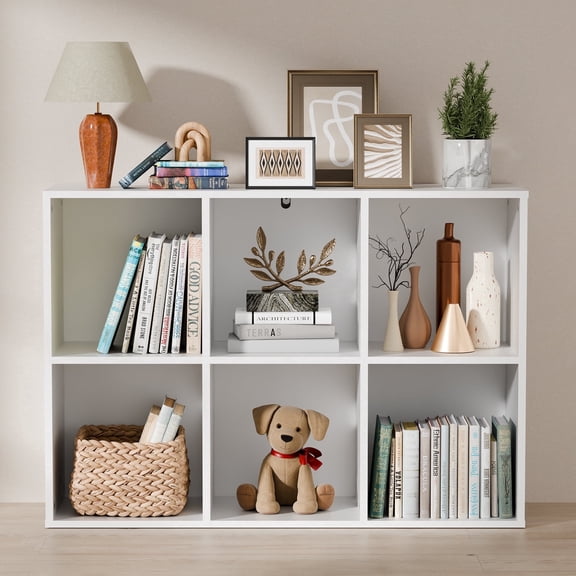 KZElegy 6 Cube Organizer Open Shelf with Anti-Tip Design,Stackable Wood Cubby Bookcase,Toy & Display Bookshelf for Bedroom Living Room, Sturdy Cube Storage Unit,White (1PS)