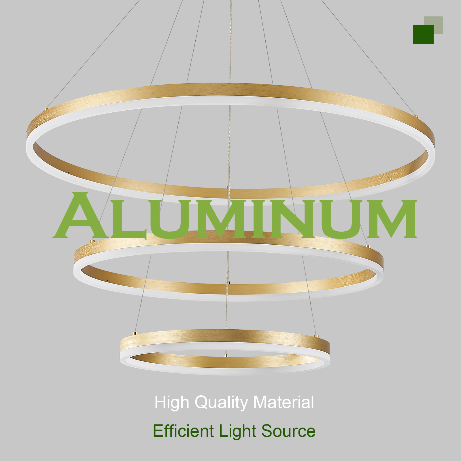 Gold 3-Rings Modern LED Chandelier Dimmable Pendant Lighting with Remote Control Circular Flush Mount High Ceiling Light for Living Room Dining Room Foyer, 3000K-6500K D31.5"
