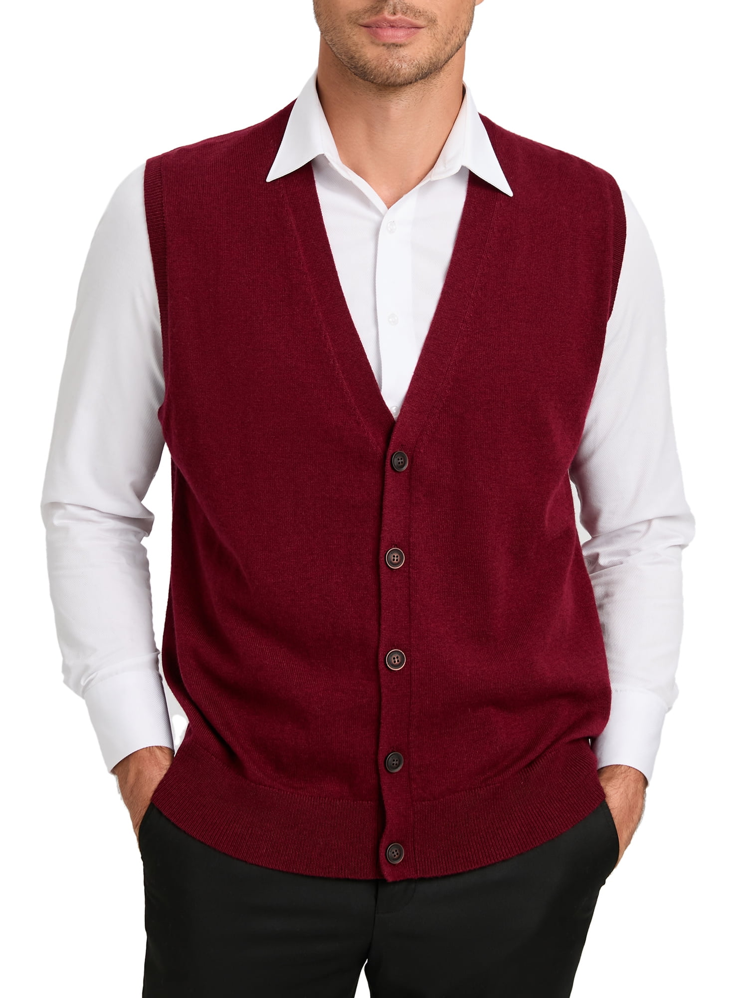 Kallspin Men's Vest Sweater Cashmere Wool Blended V Neck Sleeveless