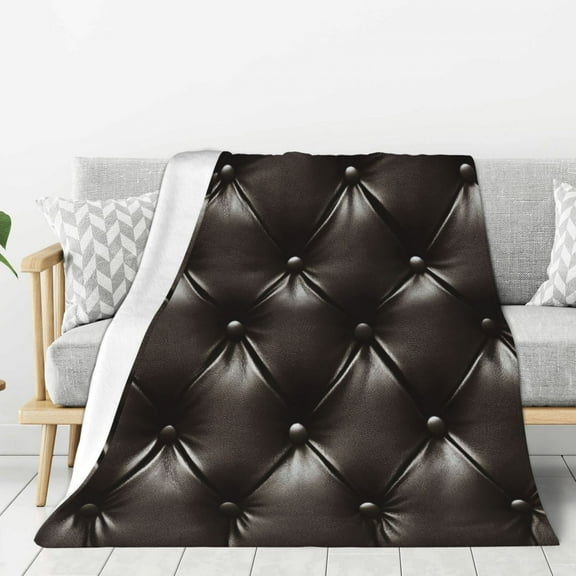 Black Leather Texture Throw Blanket for Stylish Warm Winter Cabin Ultra-Soft Micro Fleece Blanket, Premium Microfiber, Silky Soft, Plush, Warm and Lightweight for Couch, Sofa, Bed - 40"X30"