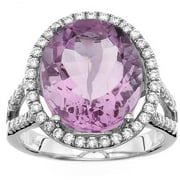Platinum-Plated Sterling Silver Large Oval-Cut Amethyst Pave CZ Ring