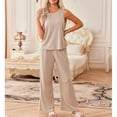 thumbnail image 3 of qolati Womens Summer 2 Piece Outfits Ribbed Knit Casual Sleeveless Sweatsuits Matching Wide Leg Tracksuits Lounge Sets 2024 Fashion Clothes, 3 of 4