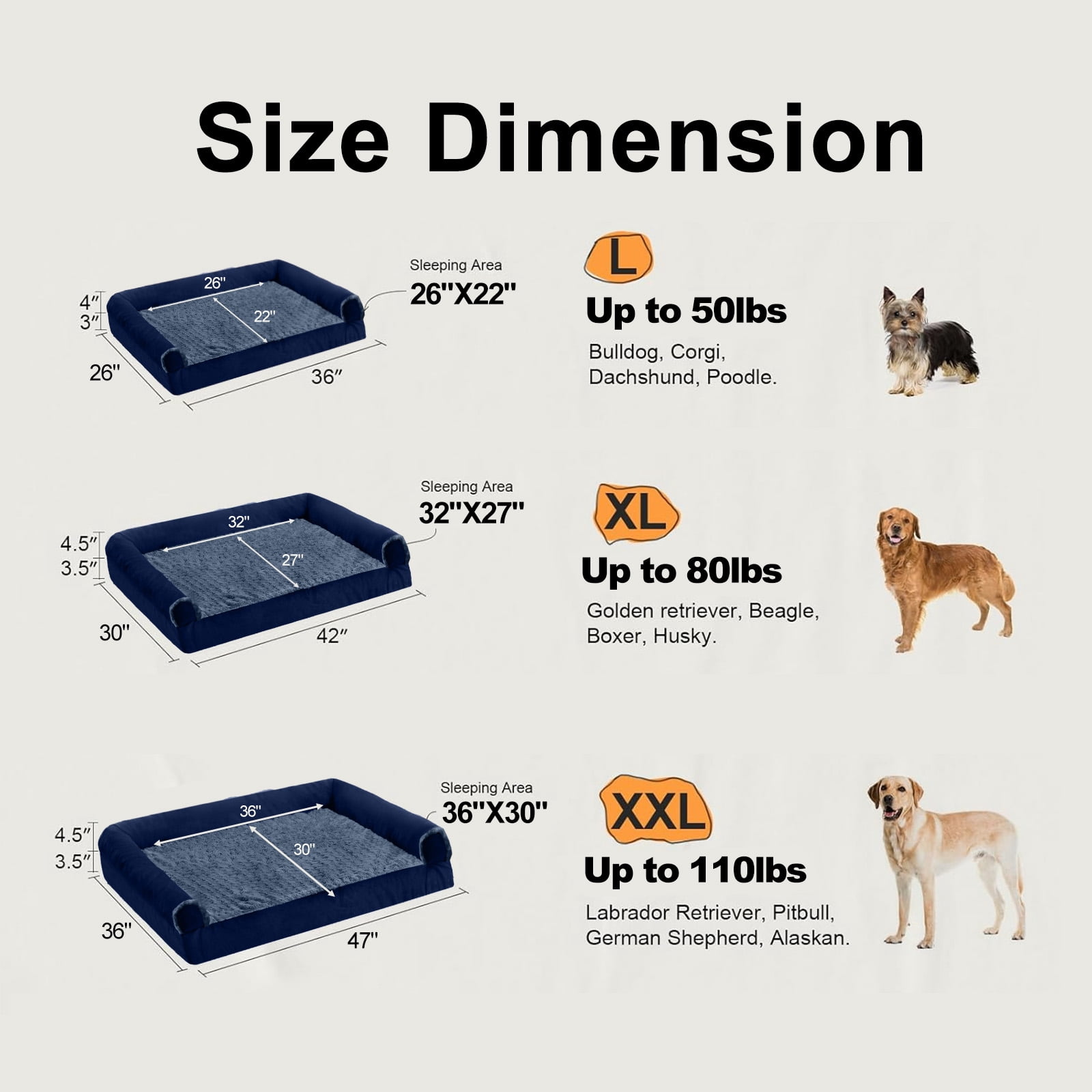 PayUSD XL Dog Beds Waterproof Orthopedic Dog Bed for Extra Large Dogs Non-Slip Bottom and Egg-Crate Foam Big Dog Pet Couch Sofa with Washable Removable Cover