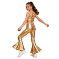 thumbnail image 6 of iiniim Girls Disco Jazz Hip Hop Street Dance Outfits Sequins Ruffle Crop Top with Flared Leggings Pants Set Gold 16, 6 of 7