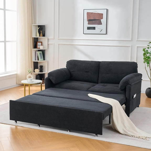 JIE LISHUN 71.65" Convertible Pull-Out Sofa Bed – 3-in-1 Sleeper Couch for Small Apartment, Living Room & Bedroom – Queen-Size Sofa Bed with Comfortable Upholstery & Space Saving Design,Black