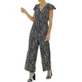 thumbnail image 3 of Franhais Women Short Sleeve Jumpsuit with Flower Pattern, Wide-Legged Version V Neck Summer Clothing, 3 of 6