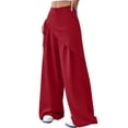 thumbnail image 2 of Women Wide Leg Baggy Flowy High Waisted Pants Loose Fit Casual Cozy Cute Y2k Trousers Red M, 2 of 9