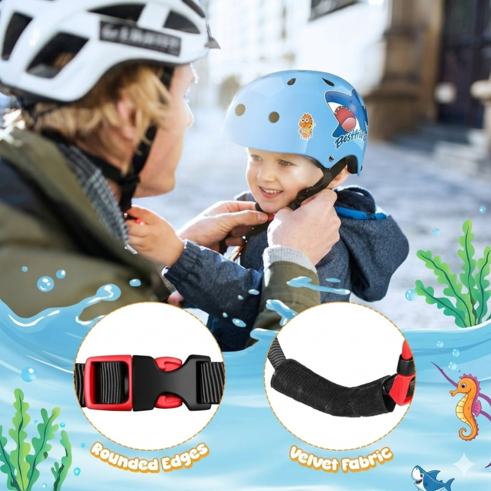 Kids Bike Helmet, Boys Girls Helmets, Toddler Helmet Skateboard Bicycle Helmet for Kids Ages 3-8 , Adjustable Helmet with Shark, Crab, Seahorse Printed Graphics, Multi-Sport Helmet