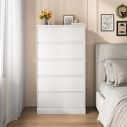 5 Drawer Dresser for Bedroom, White Tall Chest of Drawers Wood Storage Cabinet for Living Room, Hallway, Entryway, Guest Room