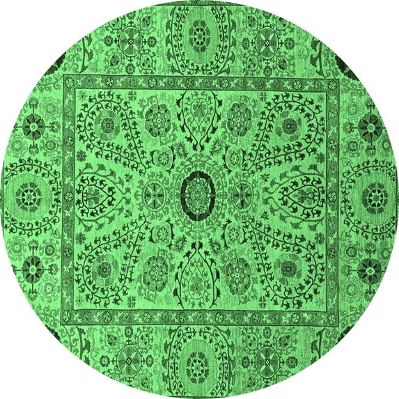 Ahgly Company Indoor Round Abstract Emerald Green Modern Area Rugs, 6' Round