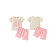 thumbnail image 2 of BemeyourBBs Newborn God Says I Am Toddler Baby Girl Summer Outfit Kids Baby Girl Christening Clothes Short Sleeve Bow Print T-Shirt and Pockets Shorts Set, 2 of 9