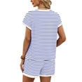 thumbnail image 6 of VBVC Women's Striped Crew Neck 2 Piece Set,Dolman Top and Elastic Waist Shorts For Women, Ladies' Soft Summer Loungewear With Pockets,Light Blue,S-2XL, 6 of 10