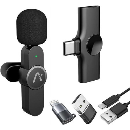Wireless Clip-on Microphone,Wireless Lapel Microphone,Flip Lapel Clip-on Microphone for iPhone 15,Smartphone,Laptop,Video Recording,Tiktok,Facebook Live,YouTube Live Streaming