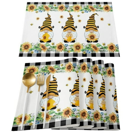 

visesunny Retro Sunflower Placemat Set of 4 Table Mat Desktop Decoration Placemats Non Slip Stain Heat Resistant 12x18 in for Dining Home Kitchen Indoor
