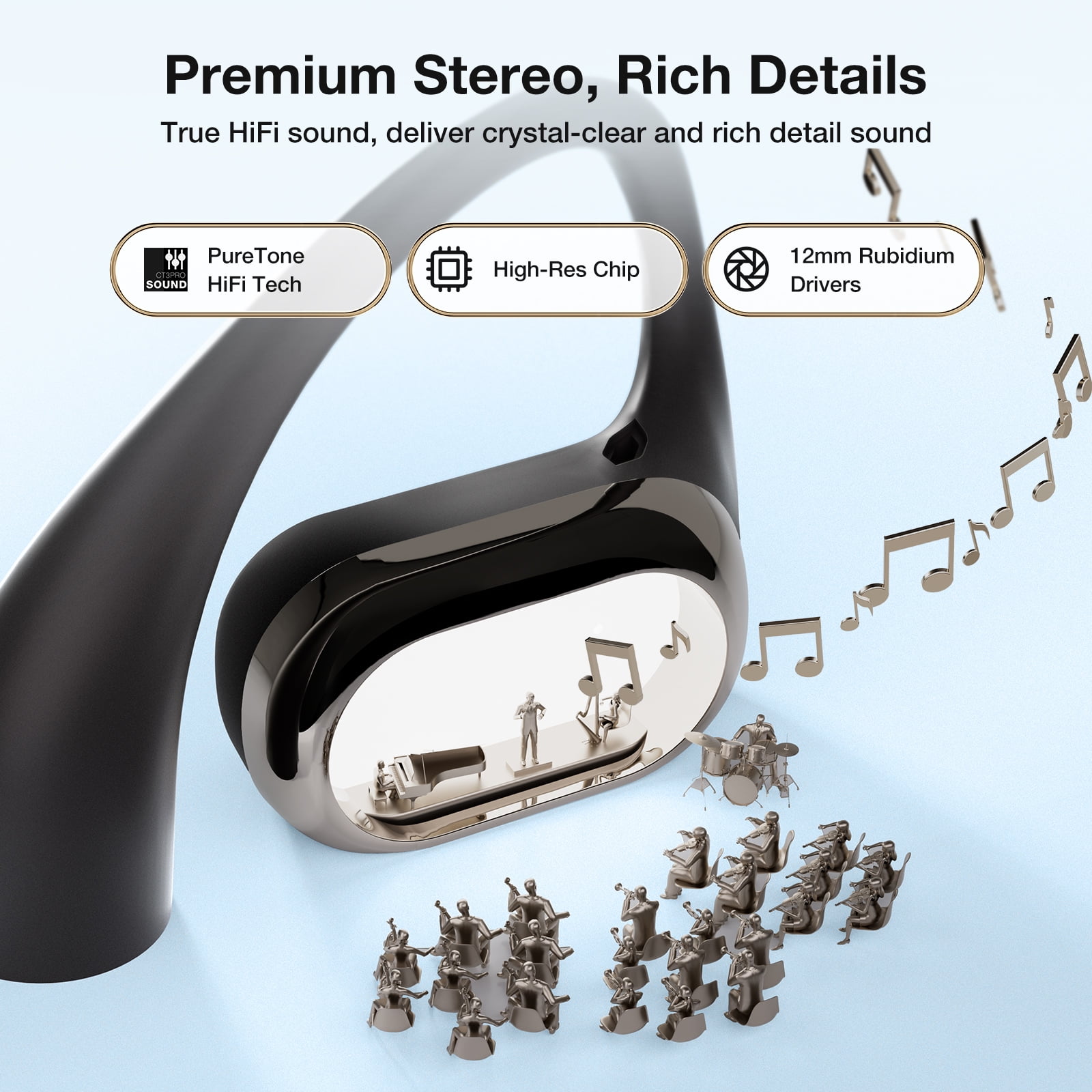 BlitzMax Open Ear Wireless Earbuds for iPhone & Android, Support APP, bluetooth V5.4 Wireless Earbuds, IPX5 Waterproof Sport Earphone