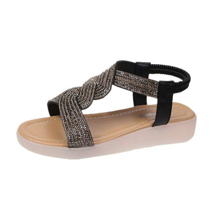 

Womens Sandals Shoes Women Sandals Comfort With Elastic Open Toe Strappy Sandals For Women Dressy Summer Casual Bohemian Beach Sandals For Women Shoes Slip On Rhinestone Sandals Women Open Toe Sandals