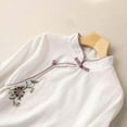 thumbnail image 5 of Baqcunre Oversized Tshirts Shirts For Women New Ethnic Style Wind Embroidery Loose Plate Buckle Horn Sleeve Standing Seven Point Top Shirt Female Womens Blouses Sweatshirt For Women White M, 5 of 7