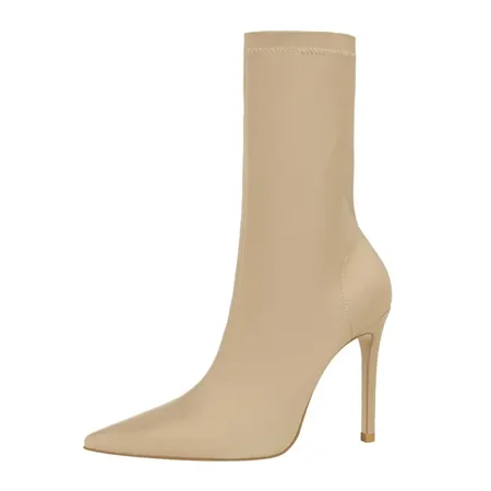 

Women‘s Stiletto Heeled Ankle Boots Solid Color Fashion Slip On Pointed Toe Shoes High Heeled Boots