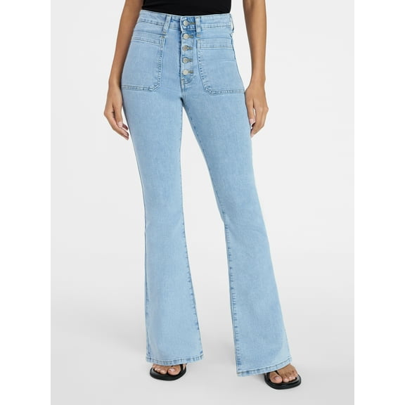 Time and Tru Women's Patch Pocket Flare Jeans, 31" Inseam, Sizes 0-22