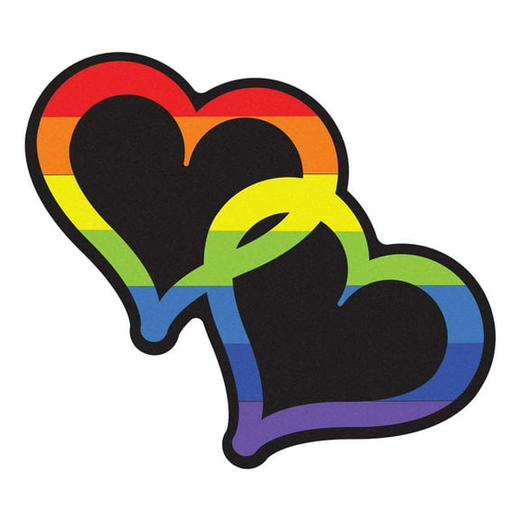 Auto Drive Interlocking Rainbow Pride Hearts Vinyl Auto Decal, 4.5” x 5”