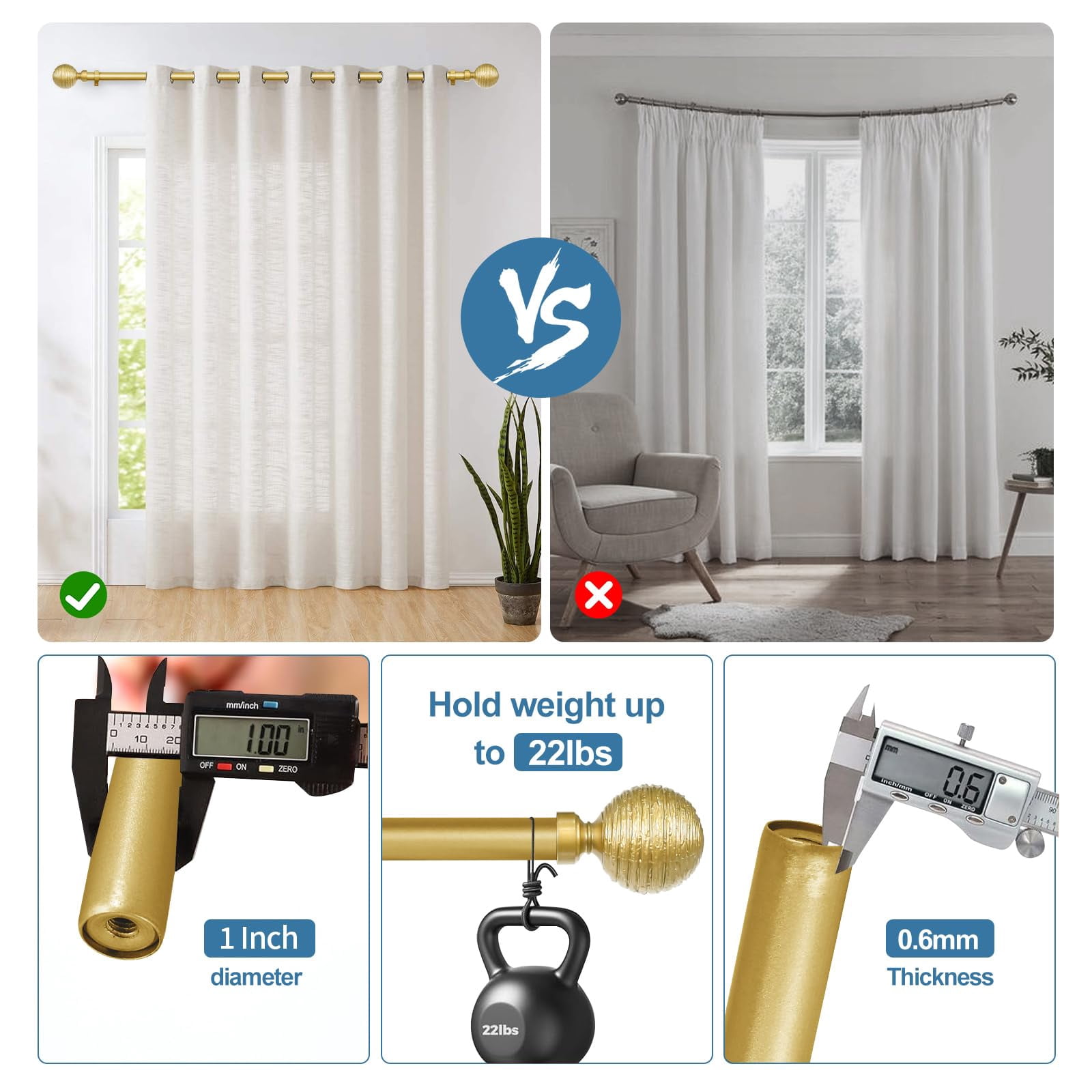 Urbanest 1" Favo Adjustable Curtain Rod, 28"-48", Renaissance Gold