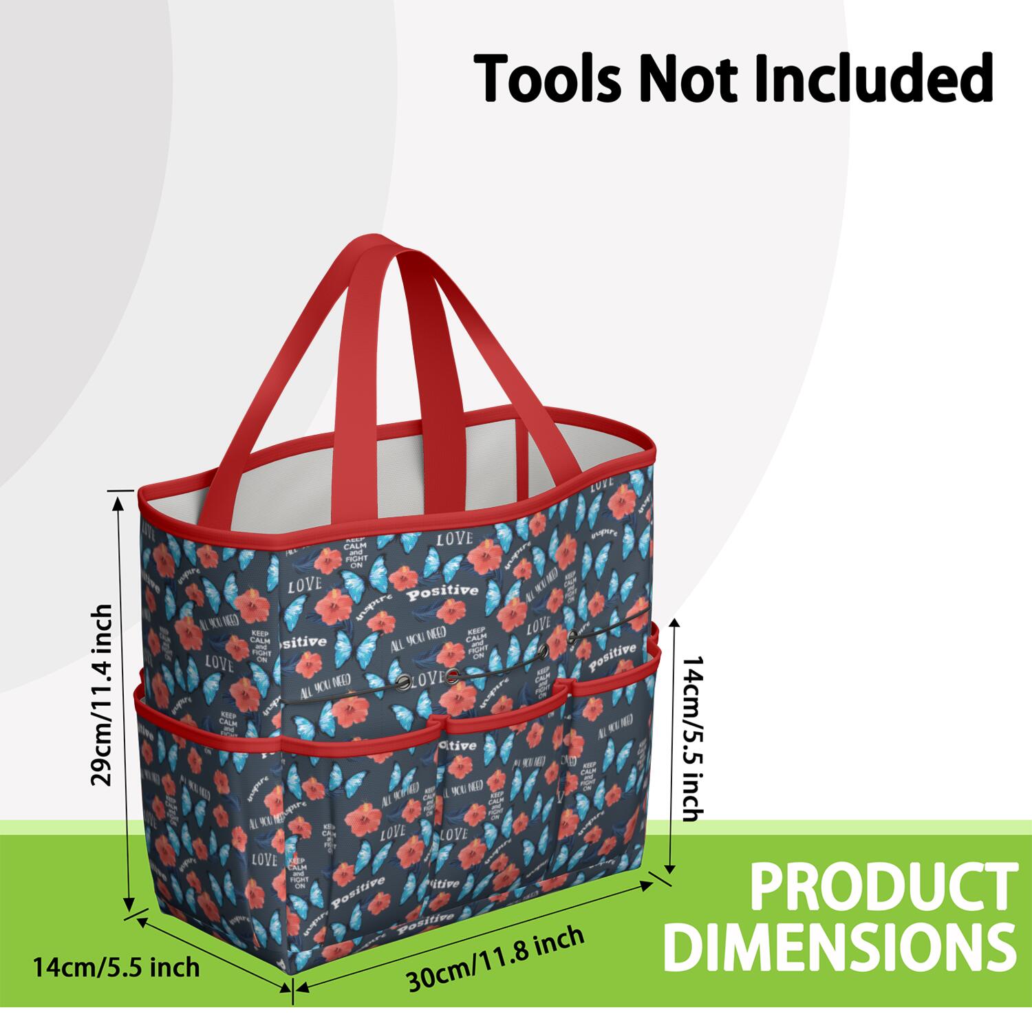 Bright Flowers Garden Tools Bag, Water-proof Oxford Garden Tote Home Organizer Gardening Tool Bag Kit Holder with 8 Pockets for Indoor and Outdoor Gardening(Tools Not Included)