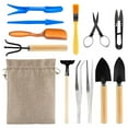 thumbnail image 2 of Tuphregyow Portable Garden Hand Tools Set with Stainless Steel and Wood, Miniature Tool Kit for Bonsai, Succulents, Herbs, Terrariums, and Planting - Includes Rake, Trowel, and Shovel multicolour, 2 of 5