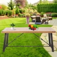 thumbnail image 2 of Urban Trestle-Style Metal Legs and Wood Dining Table, Contemporary Dining Extension Table，70 Inch, Teak, 2 of 5