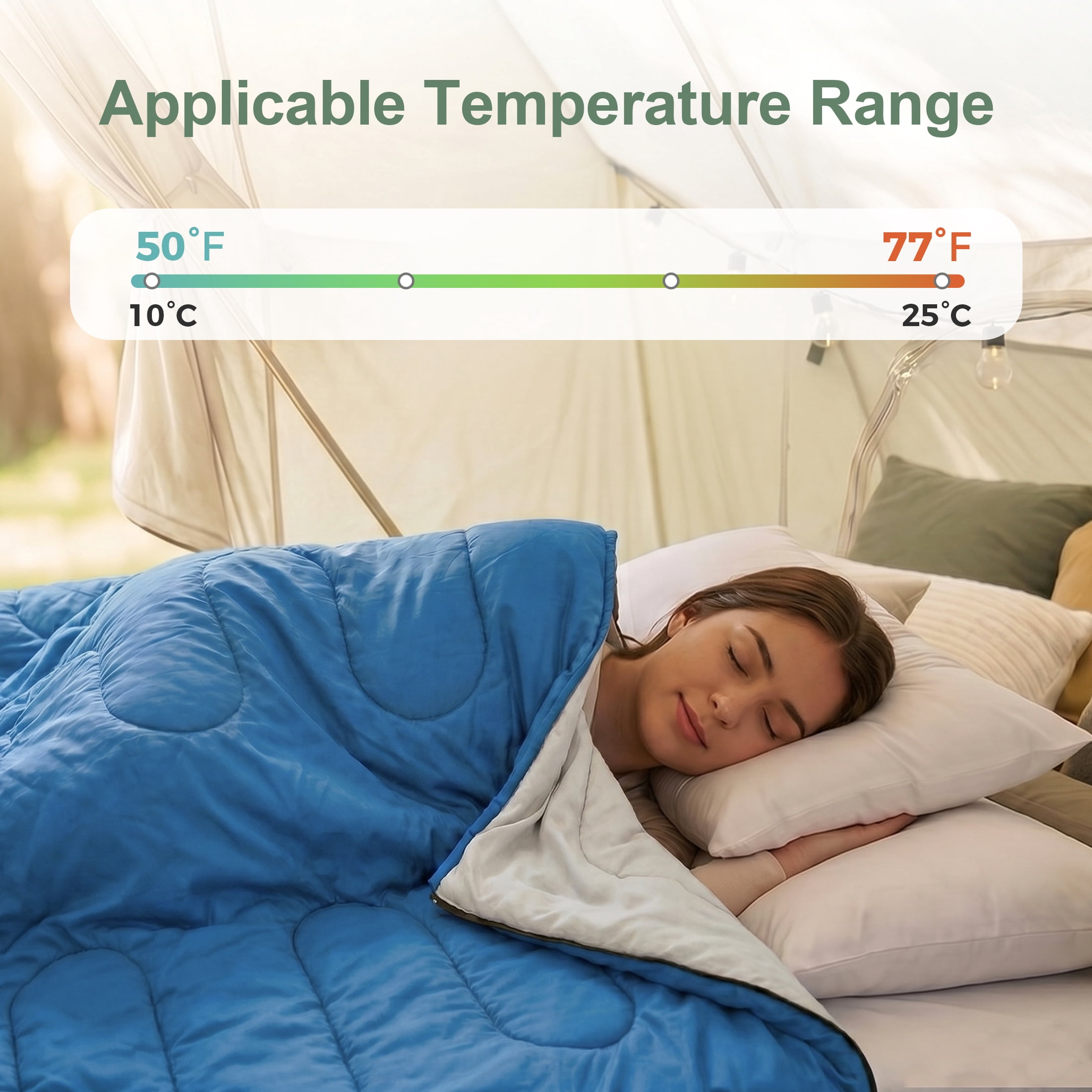 CONCETTA Lightweight Double Sleeping Bag for Adults in Cold & Warm Weaher, Waterproof & Machine Washable for Camping/Backpacking/Hiking, Blue