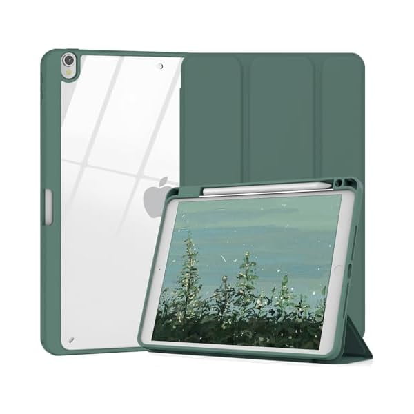 wonim11 Case Compatible with iPad Air 3rd Generation, iPad Pro 10.5 inch 2017 Case with Pencil Holder, Stand Clear Back Cover for Air 3rd Gen 10.5" 2019, Auto Sleep/Wake, Dark Green