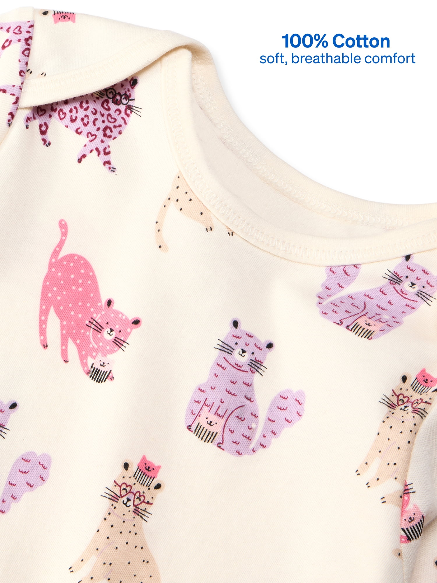 Garanimals Newborn & Baby Girl 100% Cotton Long Sleeve Bodysuits, Sizes 0–24M, 4-Pack