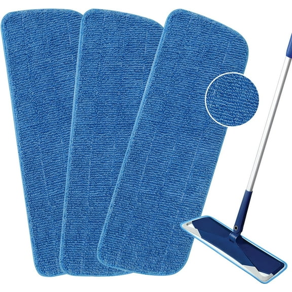 3 Pack Microfiber Mop Pads Replacement for Wet/Dry Mop Floor Cleaning Reusable Mop Pads Refills for Spray Floor Mops Compatible with Bona Floor Care System and Any Microfiber Flat Spray Mop