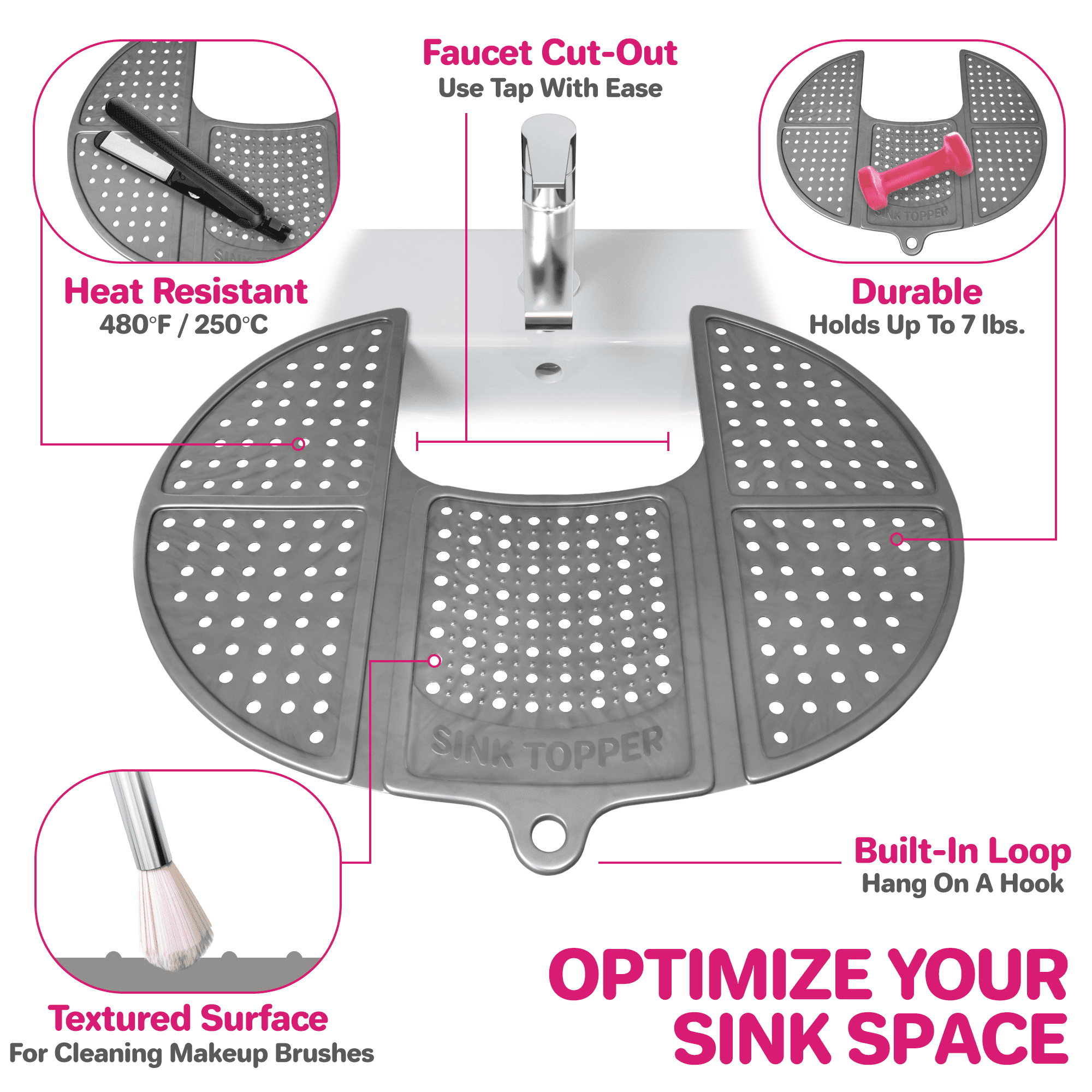 Sink Topper Cover for Bathroom Counter Spaces Organizer Makeup Mat White 