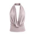 thumbnail image 4 of WAYUTE Womens Tank Tops Elegant Halter Solid Color Slim Fit Cropped Top Backless Knit Vest Party Night Out Fashion Summer,Light Gray,L, 4 of 4
