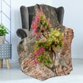 thumbnail image 4 of Brick Wall Soft Flannel Fleece Blanket, Fresh Little Tree with Fuchsia Flowers in Front of Cracked Wall Hope Dream Theme, Cozy Plush for Indoor and Outdoor Use, 60" x 80", Multicolor, by Ambesonne, 4 of 5