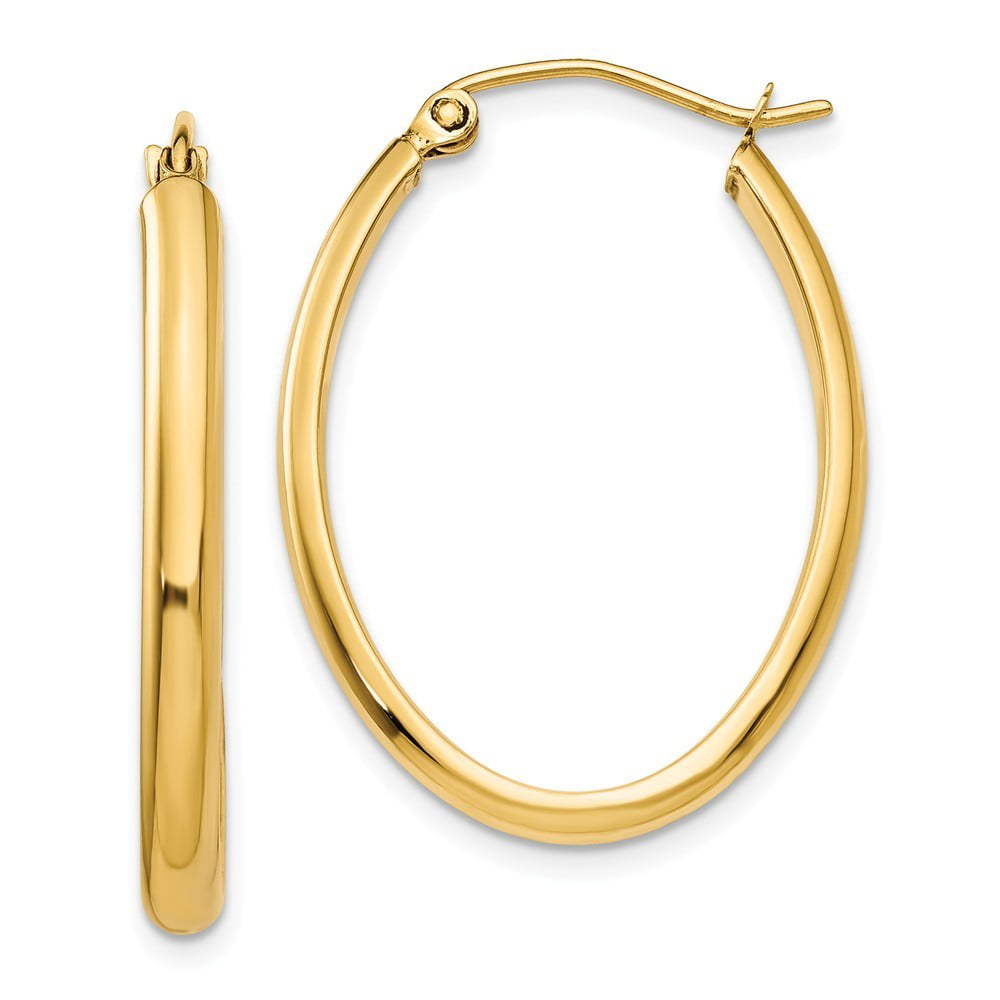 14k Yellow Gold 3mm Oval Hoop Earrings - 2.5 Grams - Measures 14x21.5mm ...