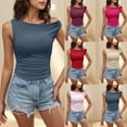 thumbnail image 2 of Fengactive Womens One Shoulder Tank Tops Summer Sleeveless Ruched Basic Shirts Slim Fit Off Shoulder Tees Vocation Tanks, 2 of 8