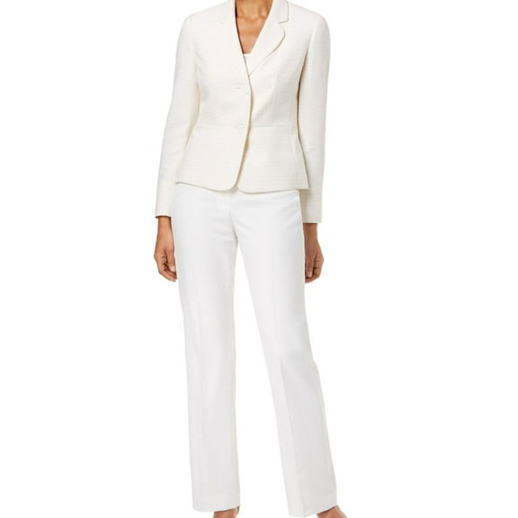 Le Suit Womens Tweed Two Button Blazer Jacket, Off-White, 4