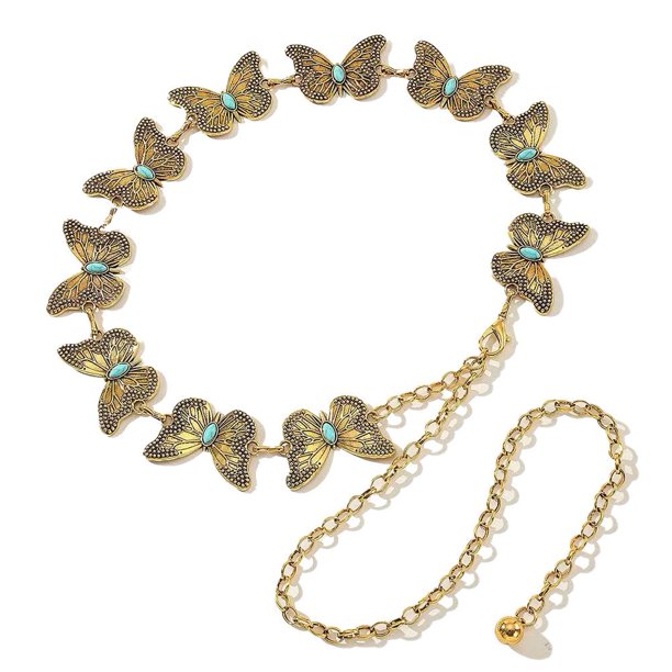 Cadena de metal para cintura con diseño floral estilo bohemio TQEHS Largo 110*5cm Plateada
