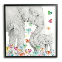 Stupell Industries Elephants with Modern Hearts Animals & Insects Painting Black Framed Art Print Wall Art, 24 x 24