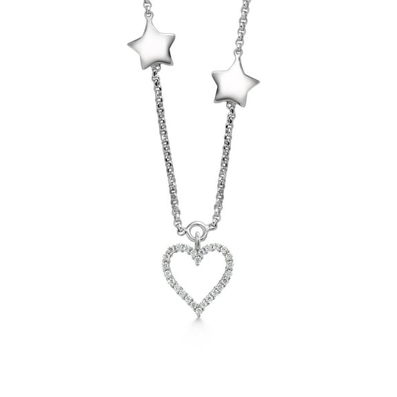 Gem Stone King Made in Italy 925 Sterling Silver Moissanite Heart Pendant Necklace for Women with Heart Charm (0.13 cttw)